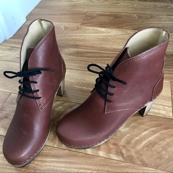 Maguba Leather Swedish Clog Lace Up Boots - Picture 2 of 5